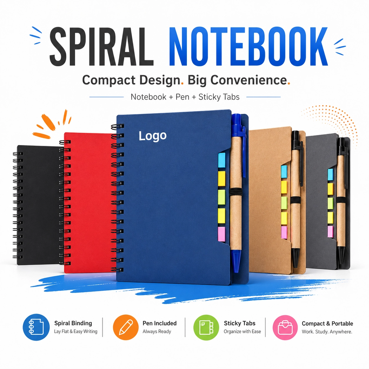 Notebooks & Paper Goods Custom Spiral Notebooks & Wire-Bound Promotional Journals — wholesale custom logo promotional paper goods