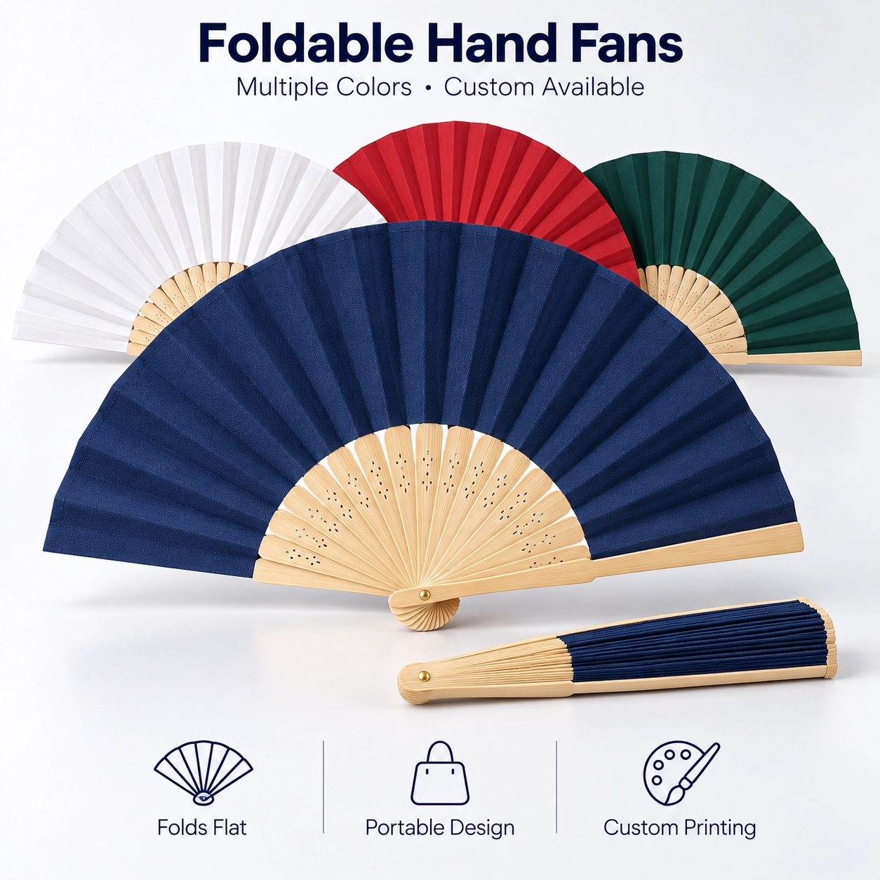 Outdoor & Leisure Custom Printed Folding Hand Fans for summer events, weddings, festivals, resort promotions