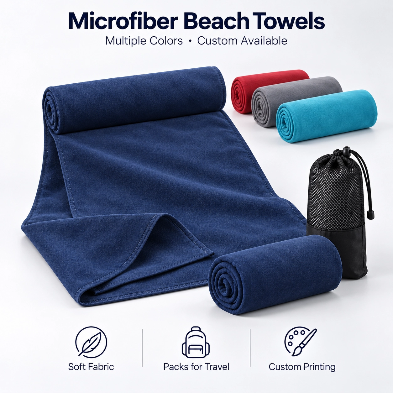 Outdoor & Leisure Custom Microfiber Beach & Sports Towels for beach, gyms, travel, outdoor sports and summer giveaways