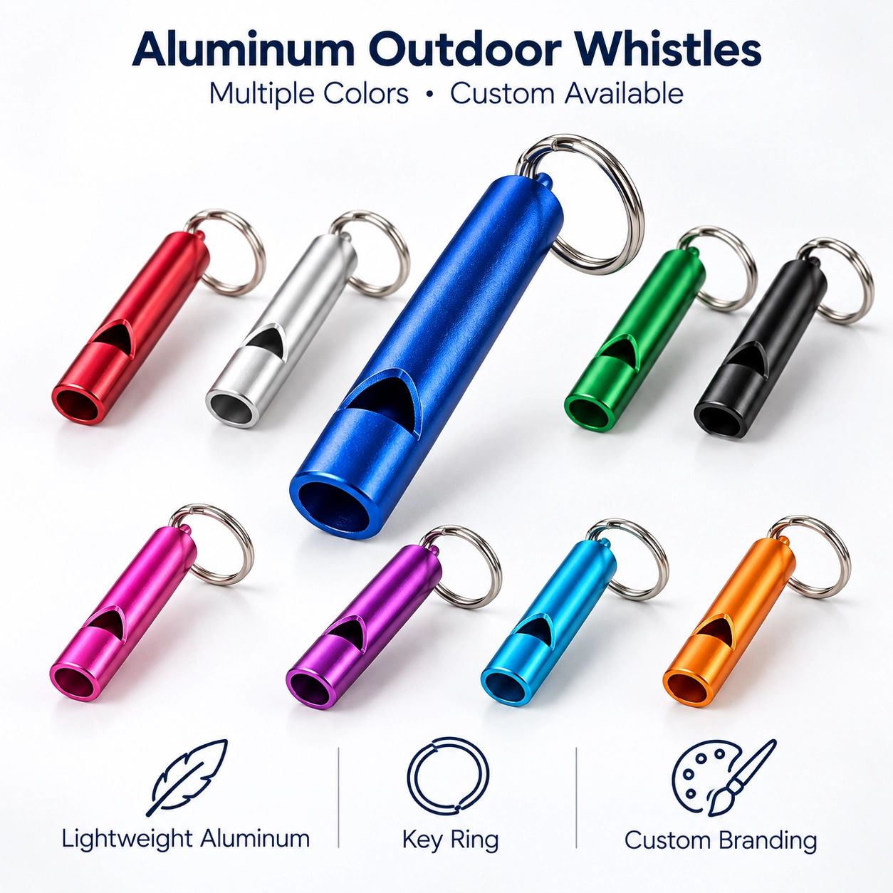 Outdoor & Leisure Custom Logo Aluminum Whistle Keychains for hiking giveaways, outdoor kits, clubs and event accessories