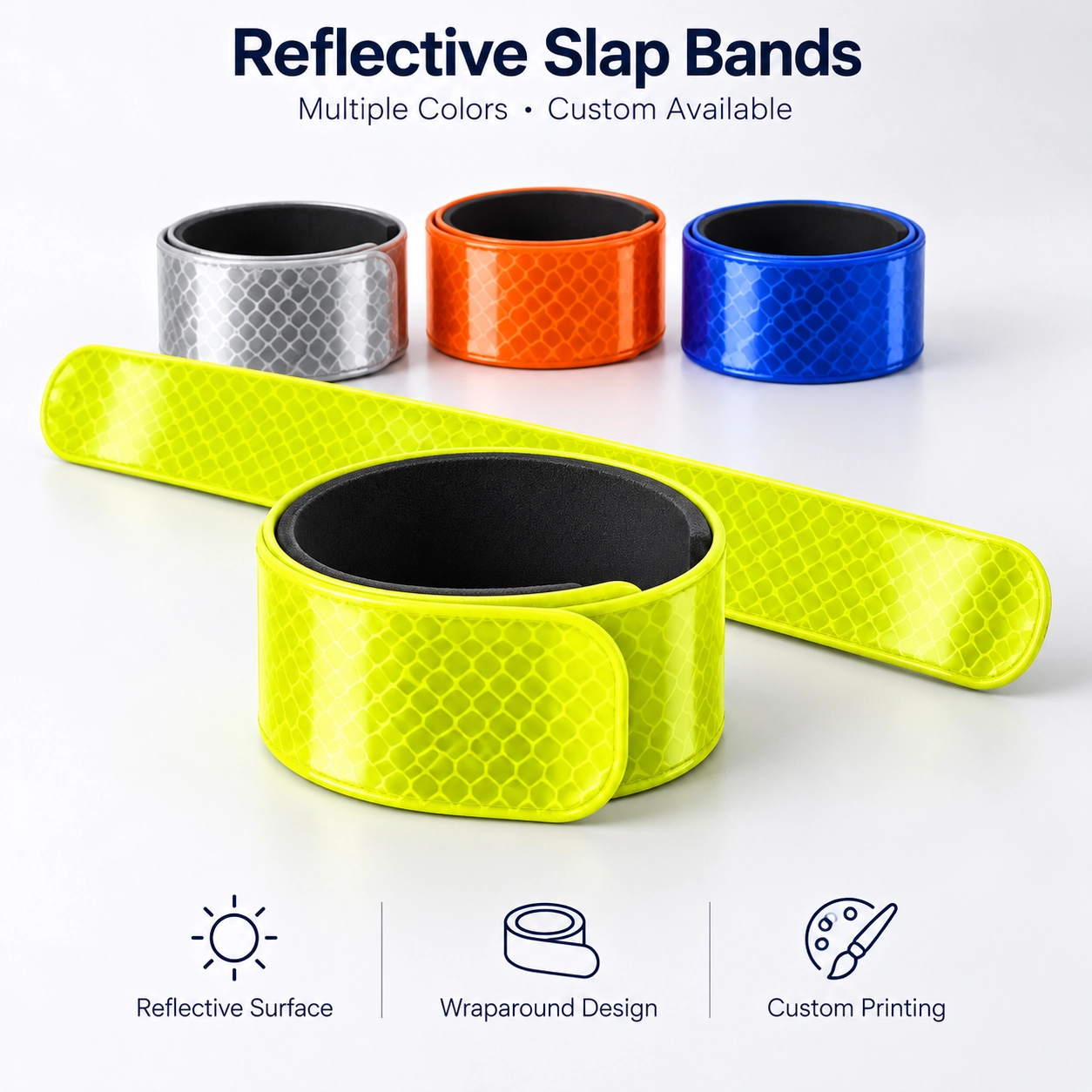 Outdoor & Leisure Custom Printed Reflective Slap Wristbands for cycling, walking, outdoor events and promotional giveaways