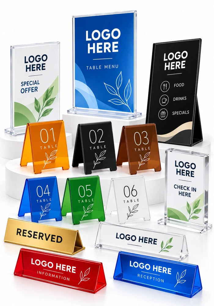 Trade Show & Signage Signs & Sign Holders - Custom Acrylic Sign Holders, Table Number Stands & Countertop Signs - custom wholesale trade show promotional products