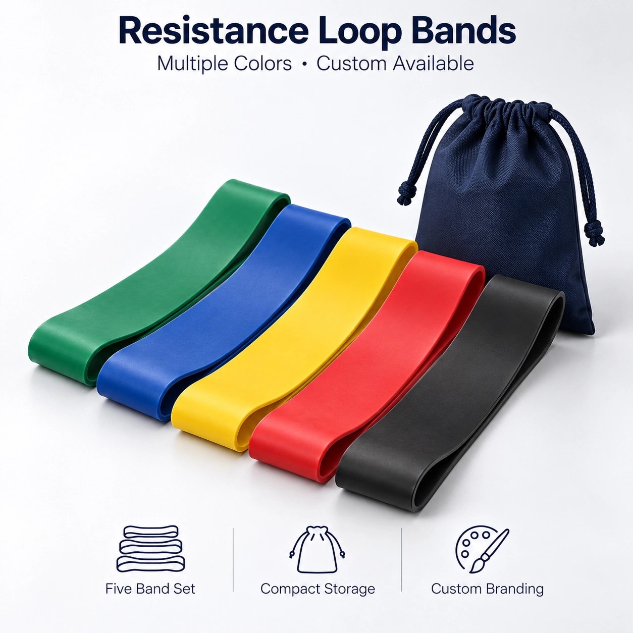 Outdoor & Leisure Custom Resistance Loop Band Sets with Storage Pouch for workouts, sports clubs, wellness programs and fitness events