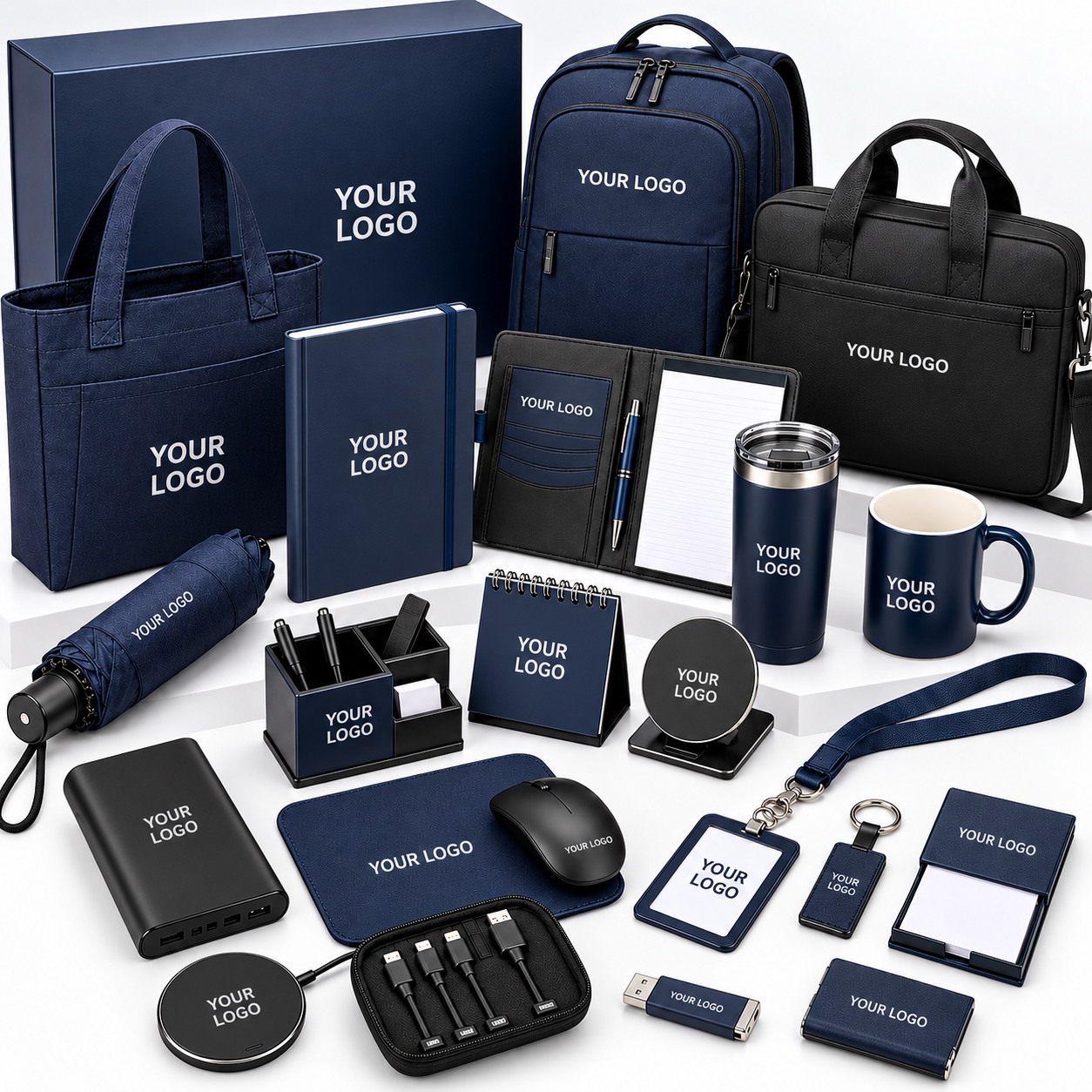 Gift Packaging & Sets Employee welcome and onboarding kits with backpack notebook tumbler mug pen and lanyard